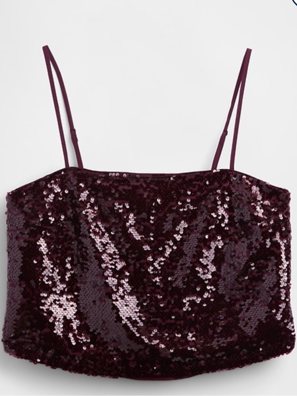 NWT GAP Sequin Crop Cami size L in Tuscan Red